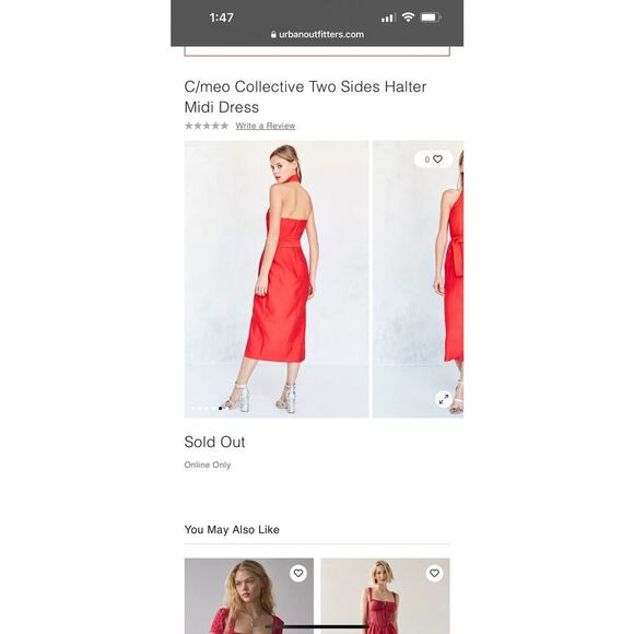 C/Meo Collective Two Sides Halter Red Midi Dress Women's Size S - Picture 8 of 16